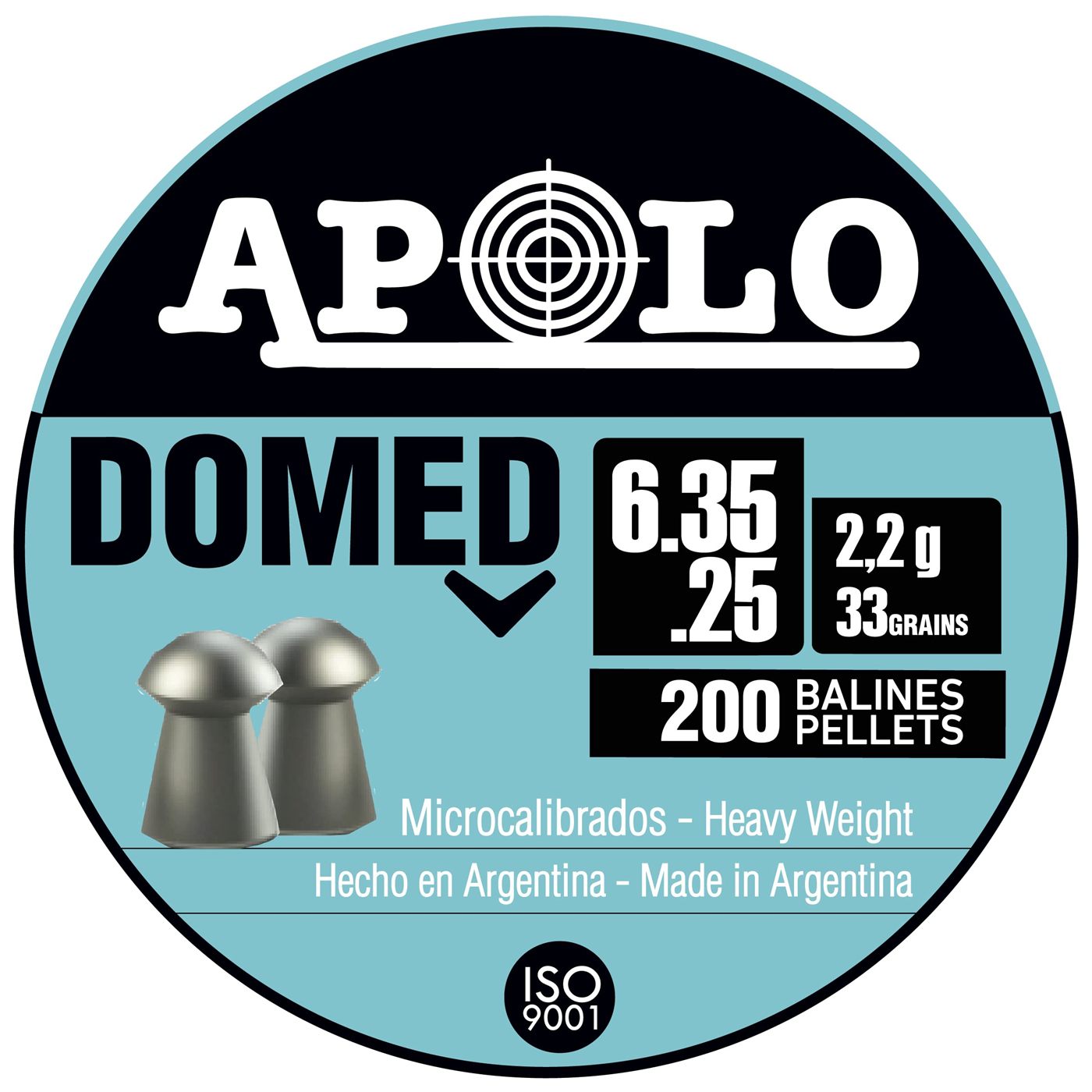 Apollo Apolo Domed Airgun Pellets, 6.35mm.25 Caliber, 33 Grains, E19912,Sil