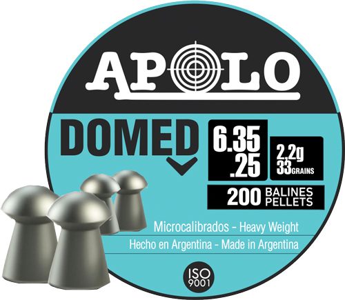 Apollo Apolo Domed Airgun Pellets, 6.35mm.25 Caliber, 33 Grains, E19912,Sil view 2