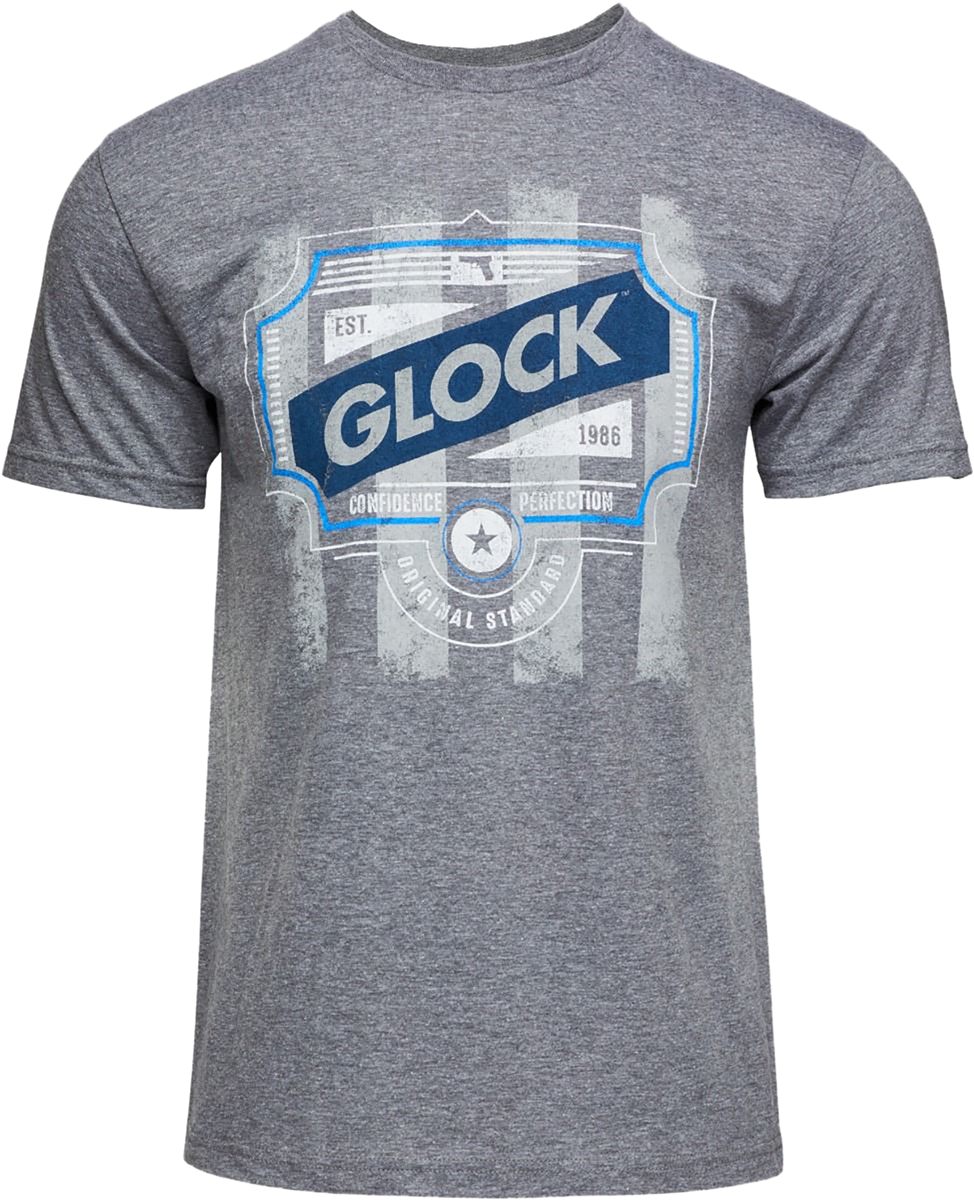 GLOCK AP96205 Blue Line Tee Gray Ringspun Cotton/Polyester Short Sleeve Sma