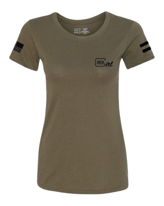 Glock Ladies Girl Flag Tee Short Sleeve LG Mil Grn