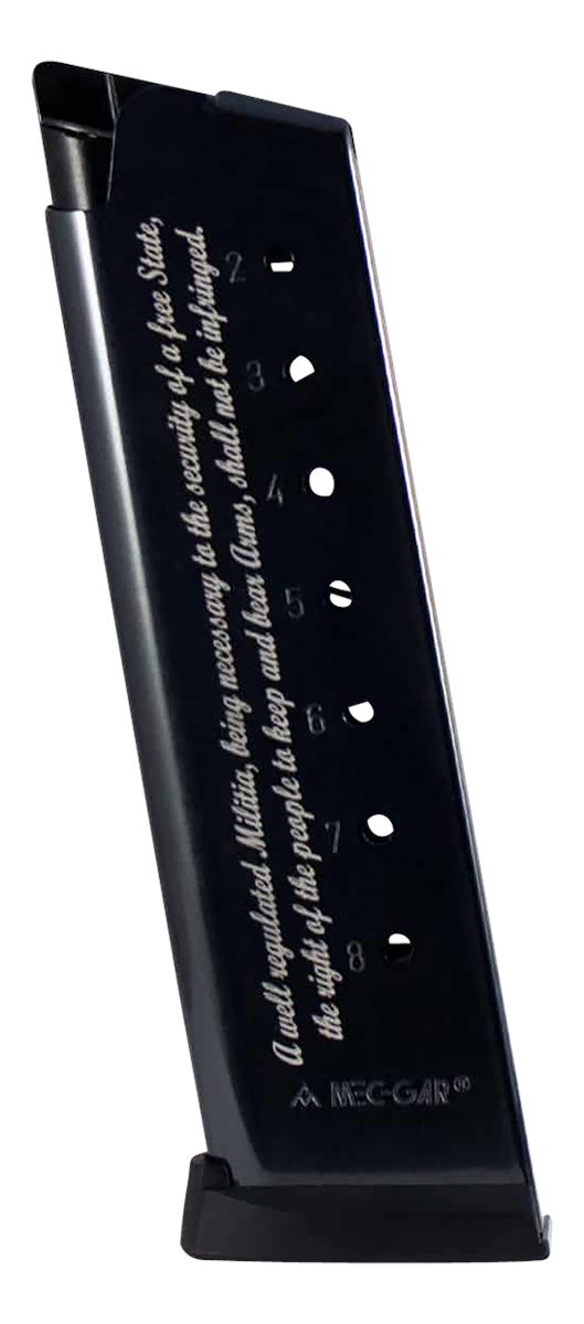 Mec Gar Magazines MGCG45082A 1911 Government 8rd 45 ACP, Blued w/2nd Amendm