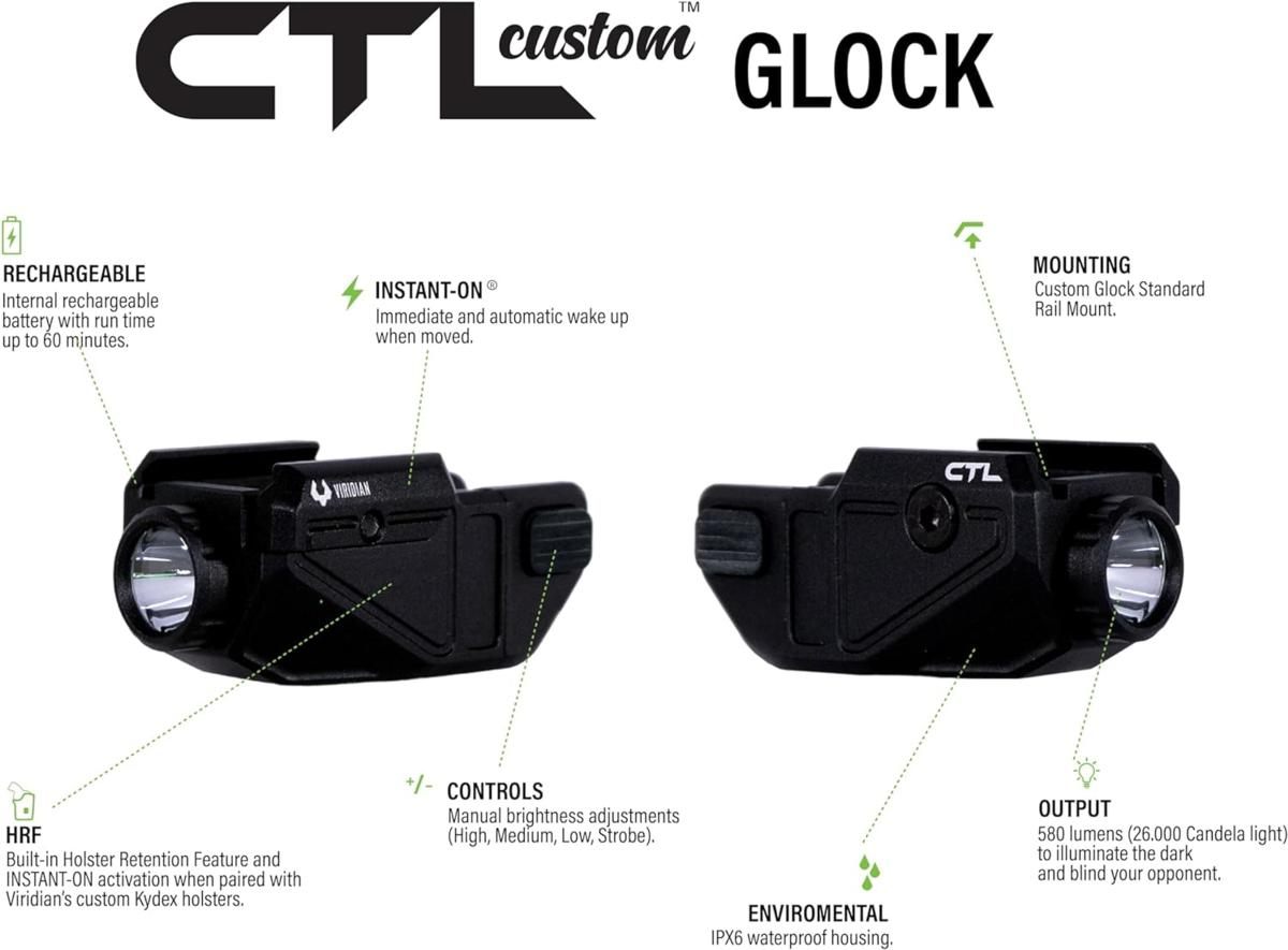 Viridian Green Lasers 9300040 CTL for Glock with SAFECharge C Series Black view 2