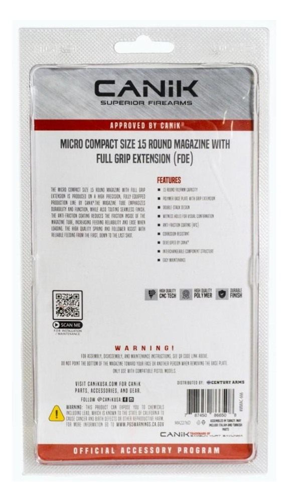 Canik Mete MC9 Handgun Magazine with Full Grip Extension FDE 9mm Luger 15/r view 2