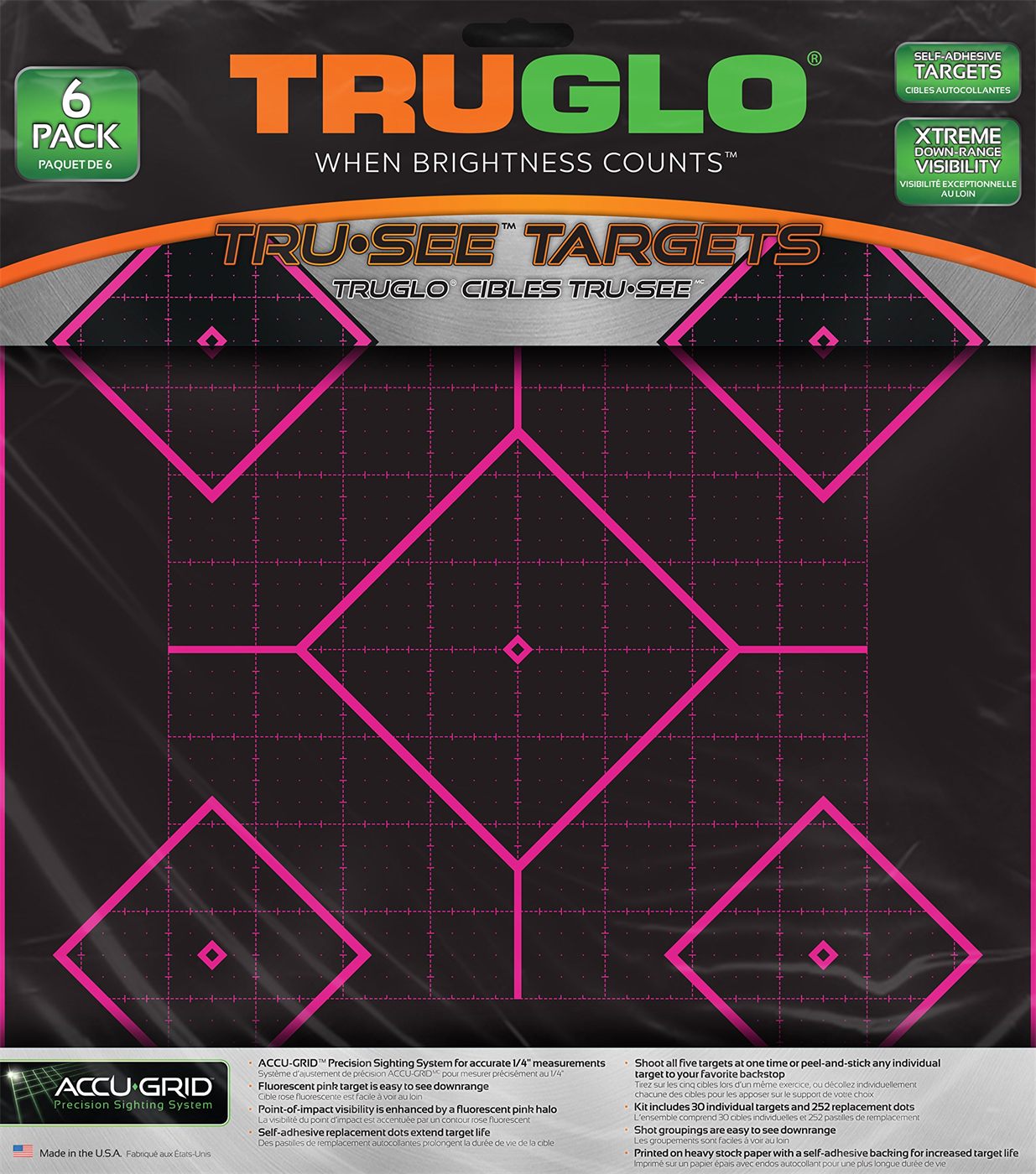 TRUGLO TRU-SEE 5-Diamond Reactive Splatter Target, 6-Pack, Pink