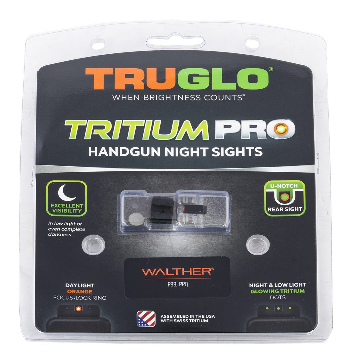Truglo TGTG231W1C Tritium Pro Black | Green Orange Outline Front Sight Rear