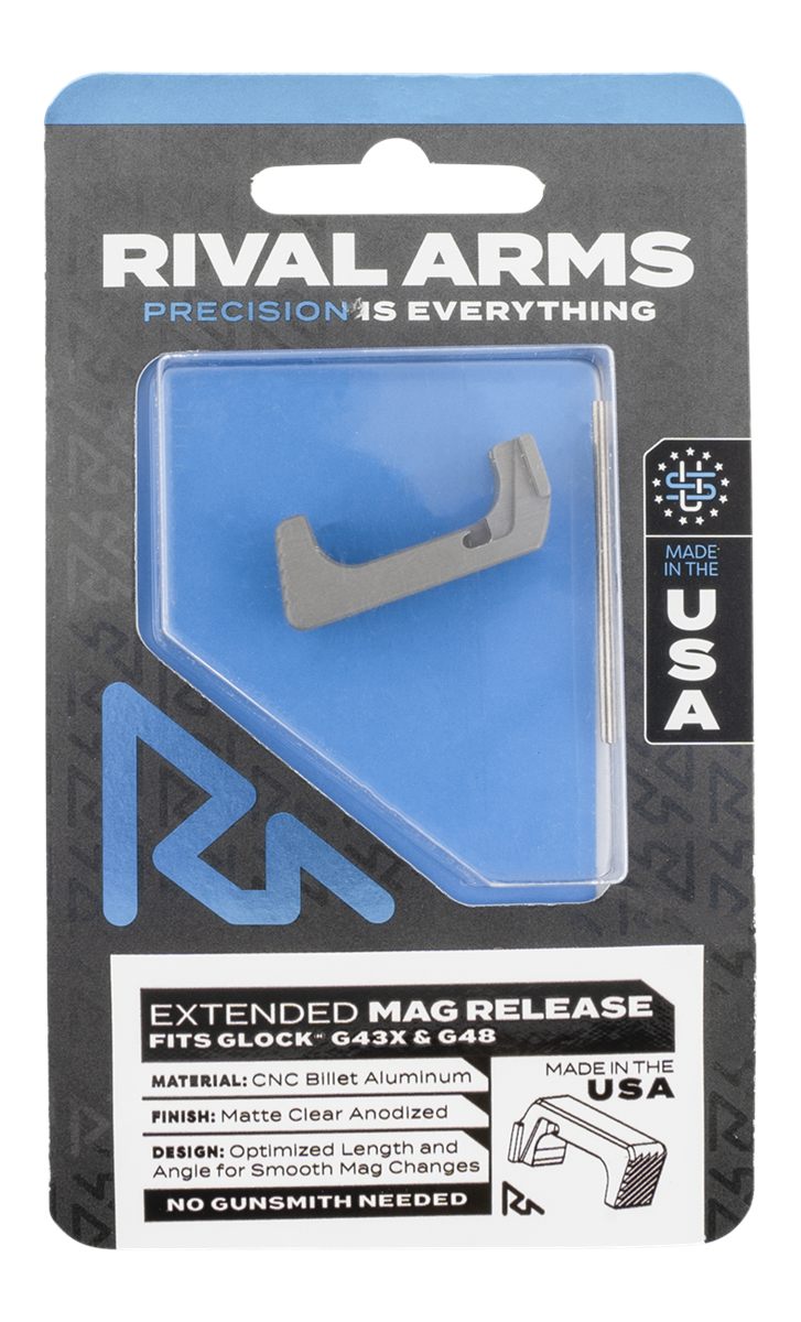 Rival Arms RA72G004D Magazine Release Extended Silver Aluminum for Glock 43