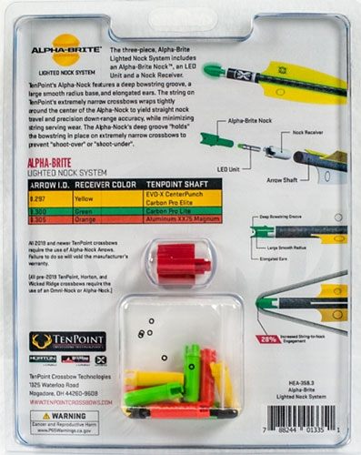 TEN Point Lighted Xbow Nock Alpha-Brite .297in Green 3PK