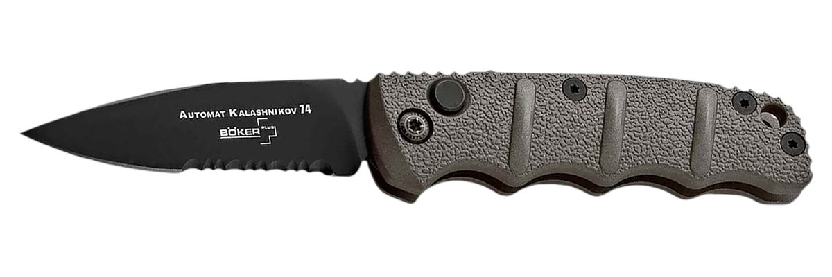 Boker USA 01KALS96 Kalashnikov 2.52in Drop Point Plain/Serrated Black D2 St