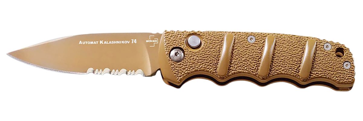Boker USA 01KALS103 Kalashnikov 3.35in Spear Point Plain/Serrated Desert D2