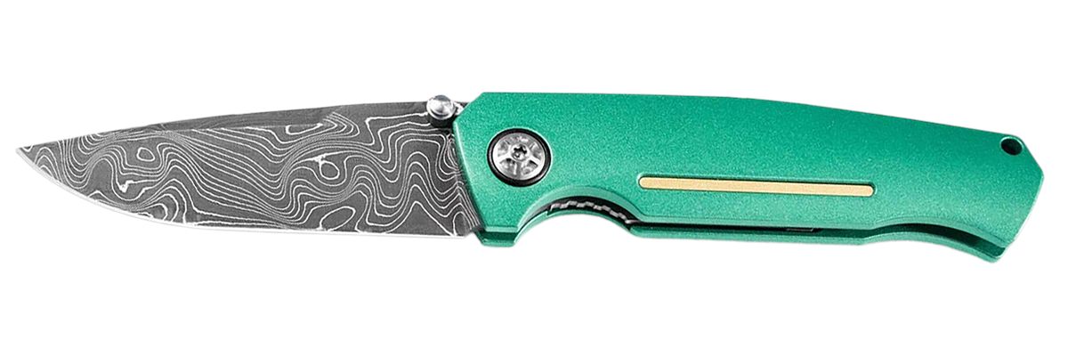 Boker USA 111102DAM 3.22in Drop Point Plain Damascus Blade Green Aluminum H