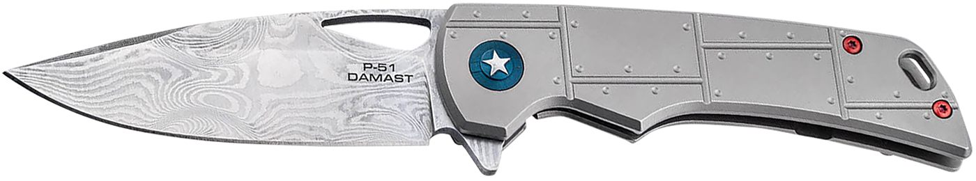 Boker USA 01BO910DAM P-51 Damast 3.35in Drop Point Plain Silver Acid Etch D
