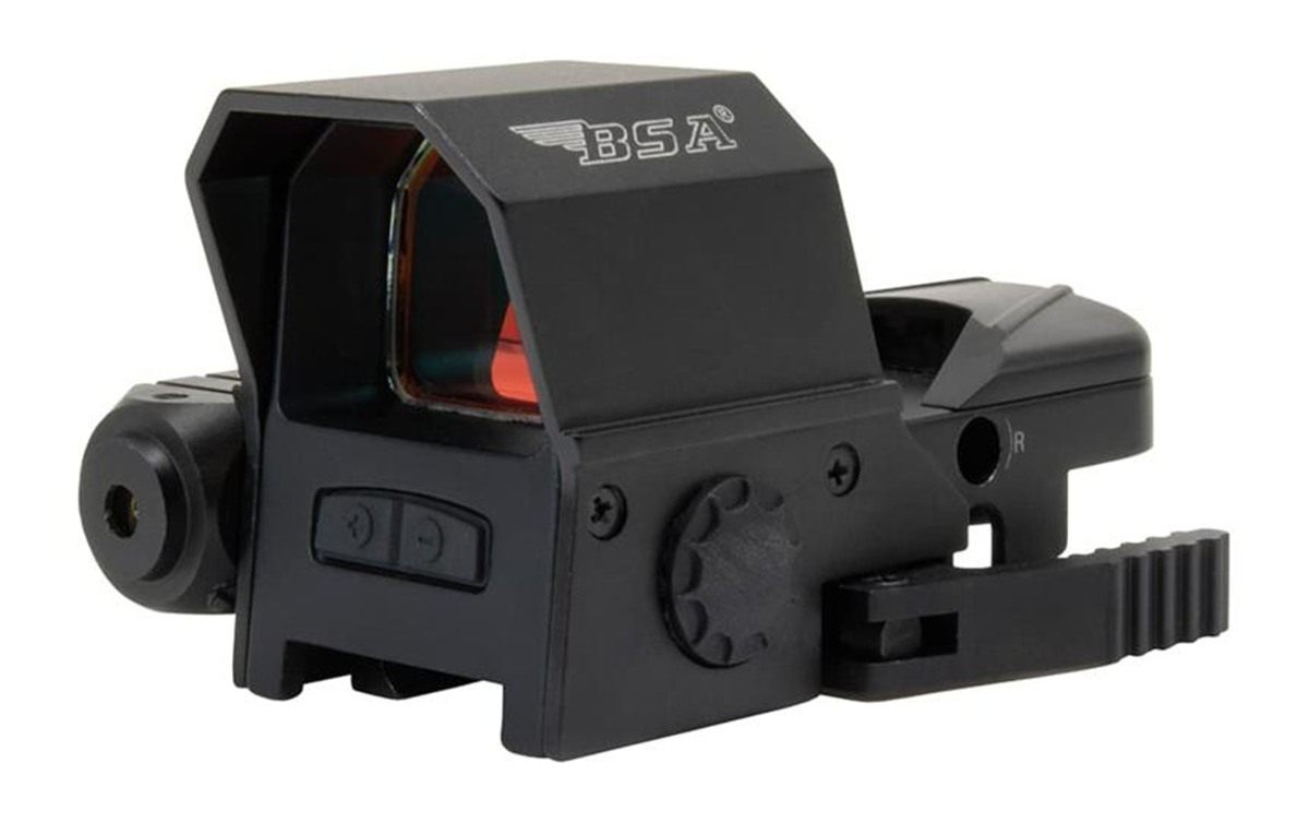BSA Optics Reflex Sight with Red Laser 33x24mm 4 Reticles QR Mount for Weav