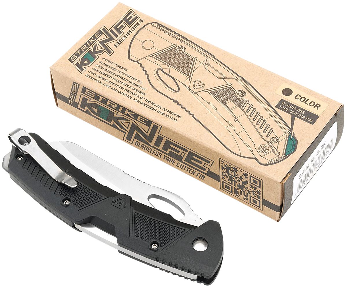 Strike Industries K1BK 3.51in Folding Plain AUS-8A SS Blade Black Textured