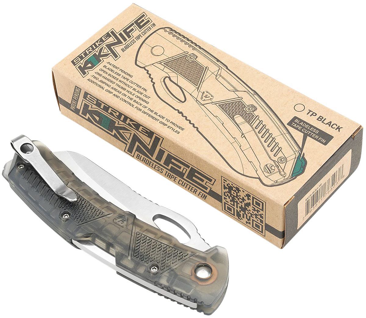Strike Industries K1TP 3.51in Folding Plain AUS-8A SS Blade Smoke Textured