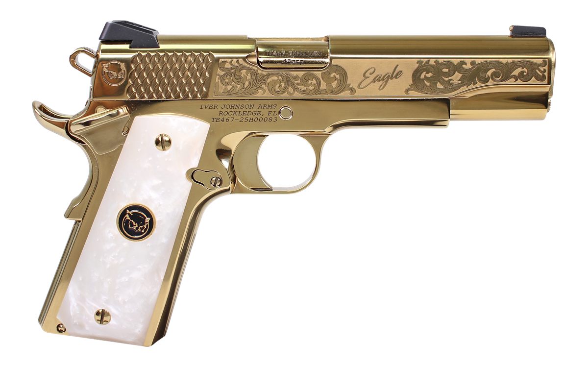 Iver Johnson Arms Eagle Noble WP 1911 45acp 8rd Engraved Gold