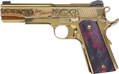 Iver Johnson Arms Eagle Noble WP 1911 45acp 8rd Gold/ex. Wood view 2