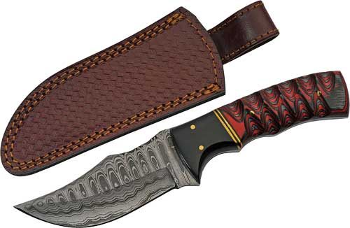 Szco Rite Edge 4in Buffalo Horn /Twisted Wood Damascus W/Shth