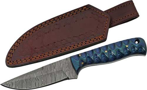 Szco Rite Edge 4in Blue Twisted Wood Hunter Damascus W/Shth