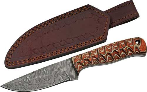 Szco Rite Edge 4in RED Twisted Wood Hunter Damascus W/Sheath