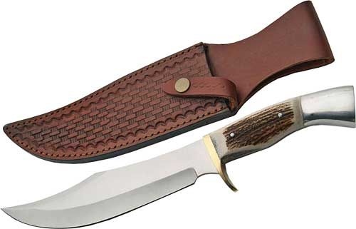 Szco Steel Stag 8in Iron Cougar Deer Antler Handle SS Blade