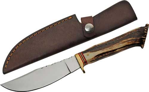 Szco Steel Stag 5in Hunter Deer Antler Handle SS Blade