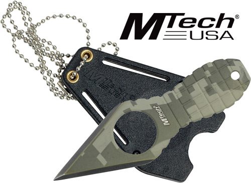 Master Cutlery MC Mtech 2.25in Spear Point Neck Knife W/Sheath Stonewash