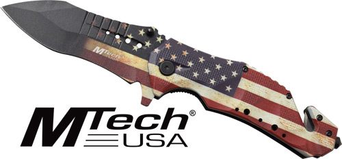 Master Cutlery MC Mtech 3.75in Drop Point Folder W/Cutter US Flag/SS view 2