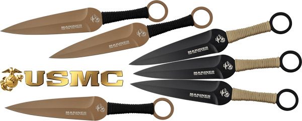Master Cutlery MC Usmc 9in Spear Point Throwing Knives 6-Pack BLK/FDE view 3