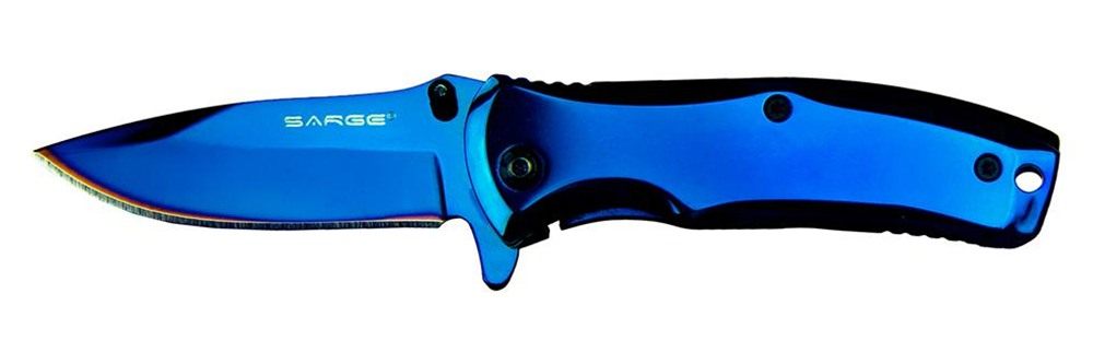 Sarge Knives Phase Folding Knife 2-1/2in Drop Point Blade Blue Tin view 2