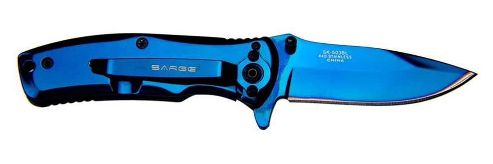 Sarge Knives Phase Folding Knife 2-1/2in Drop Point Blade Blue Tin view 3