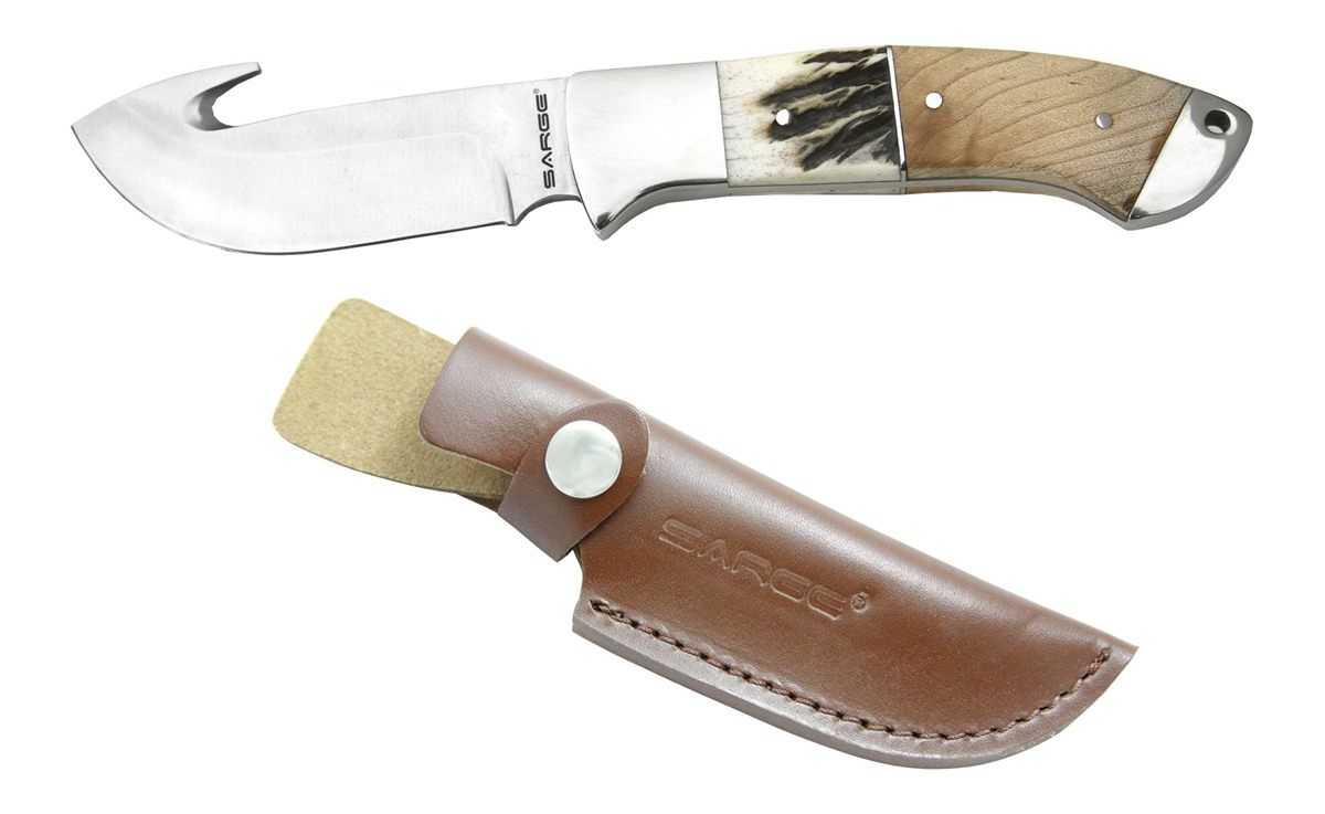 Sarge knives SK-912 Wood and Stag Gut Hook Fixed Blade Knife with 3-1/2-Inc