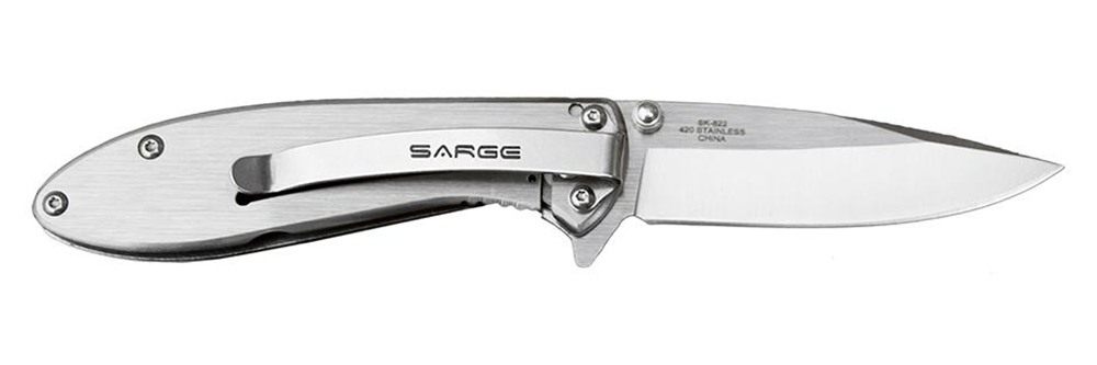 Sarge Knives Hawk Swift Assist Folder Knife 3-1/8in Clip Point Blade Chrome view 3