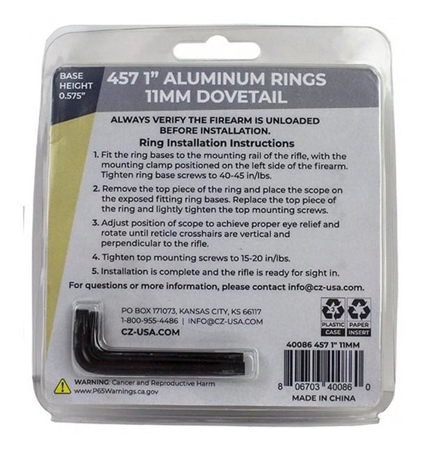 CZ USA 40086 Dovetail Rings 457/455, Matte Black, 1in Medium view 3