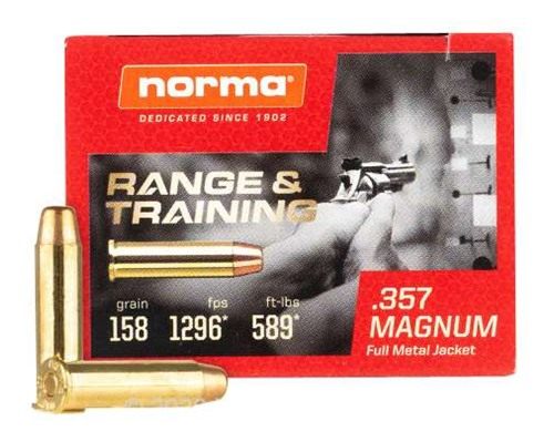 Norma Ammunition Range Training Handgun .357 Magnum 158gr FMJ 1296 fps 50/r