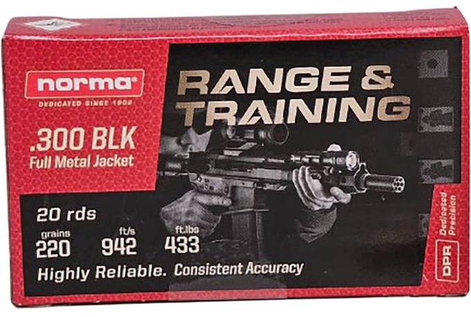Norma Range Training Rifle Ammunition .300 Blackout 220gr FMJ 20/ct