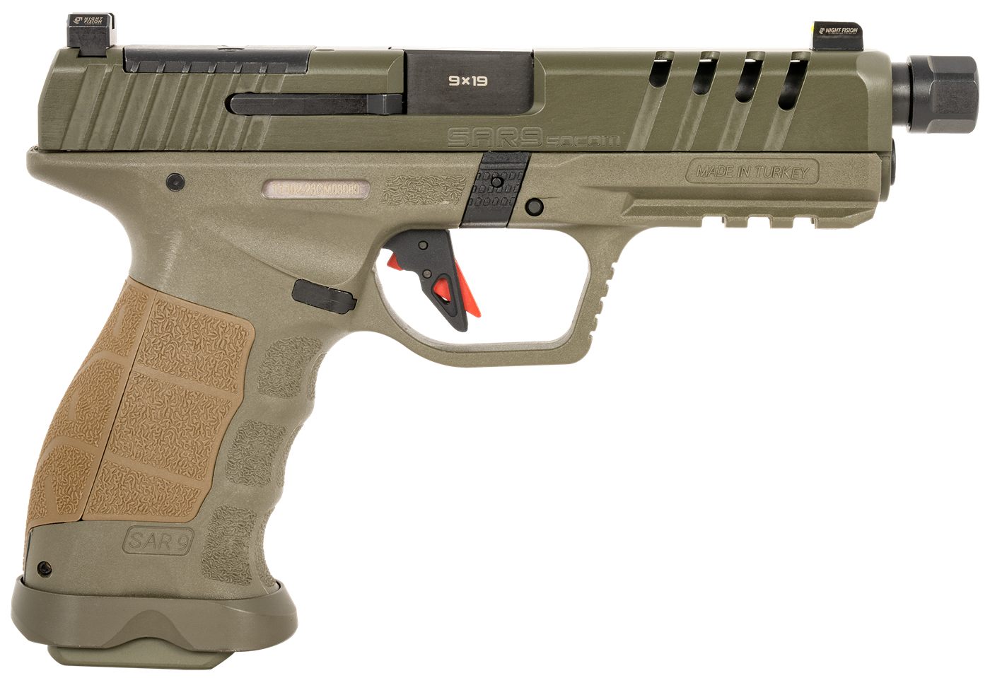 SAR USA Socom 9MM 5.2in BBL 17/21 RD MAG SF Green