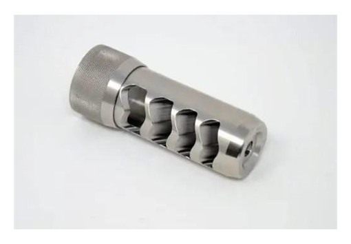 Area 419 Sidewinder Magnum Self Timing Muzzle Brake 6.5mm Raw Stainless 5/8 view 2