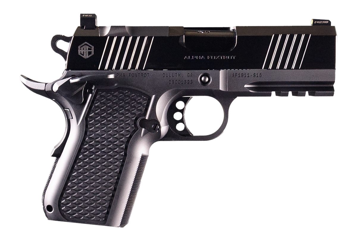 Alpha Foxtrot AF1911-S15 AMBI-BOB Handgun 9mm Luger 15rd Magazine 3.5'' Barrel RMSc Polished DLC Black