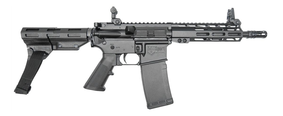 ATI Milsport 300BLK Pistol 8.5in Barrel, 7in MLOK, Flip UP Sights, Brace, 1