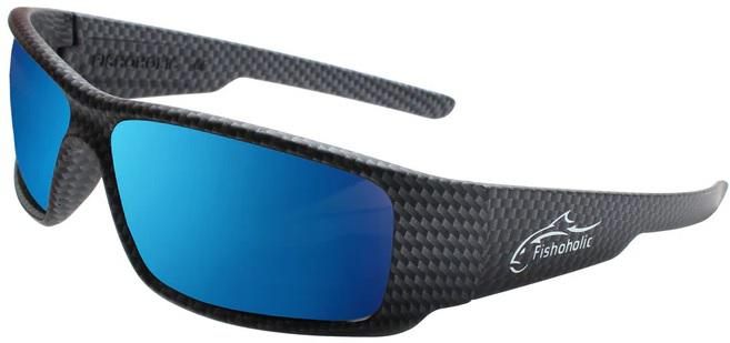 Fishoholic FH Sunglasses Blk Carbon Fiber Blu Mirr Polarized With Pouch Har