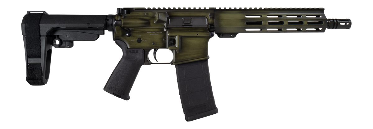Shark Coast Tactical SCC07183GRNBW-P Distressed 5.56 NATO 30+1 10.50" Black Nitride Threaded Barrel, Aluminum Receiver w/Picatinny Rail, M-LOK Handguard, Polymer SB Tactical SBA3 Brace, Magpul MOE Gri