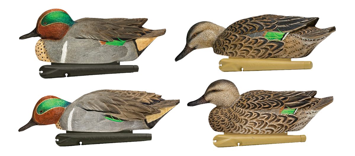 Avian X Topflight Green-Winged Teal Decoys, Realistic Floating Duck Decoys for Hunting, Weight-Forward Swim Keel, Set of 6, Multicolor