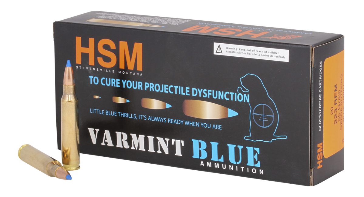 HSM Ammo Varmint Blue Rifle Ammunition .223 Rem 55gr PT Blitzking 3120 fps