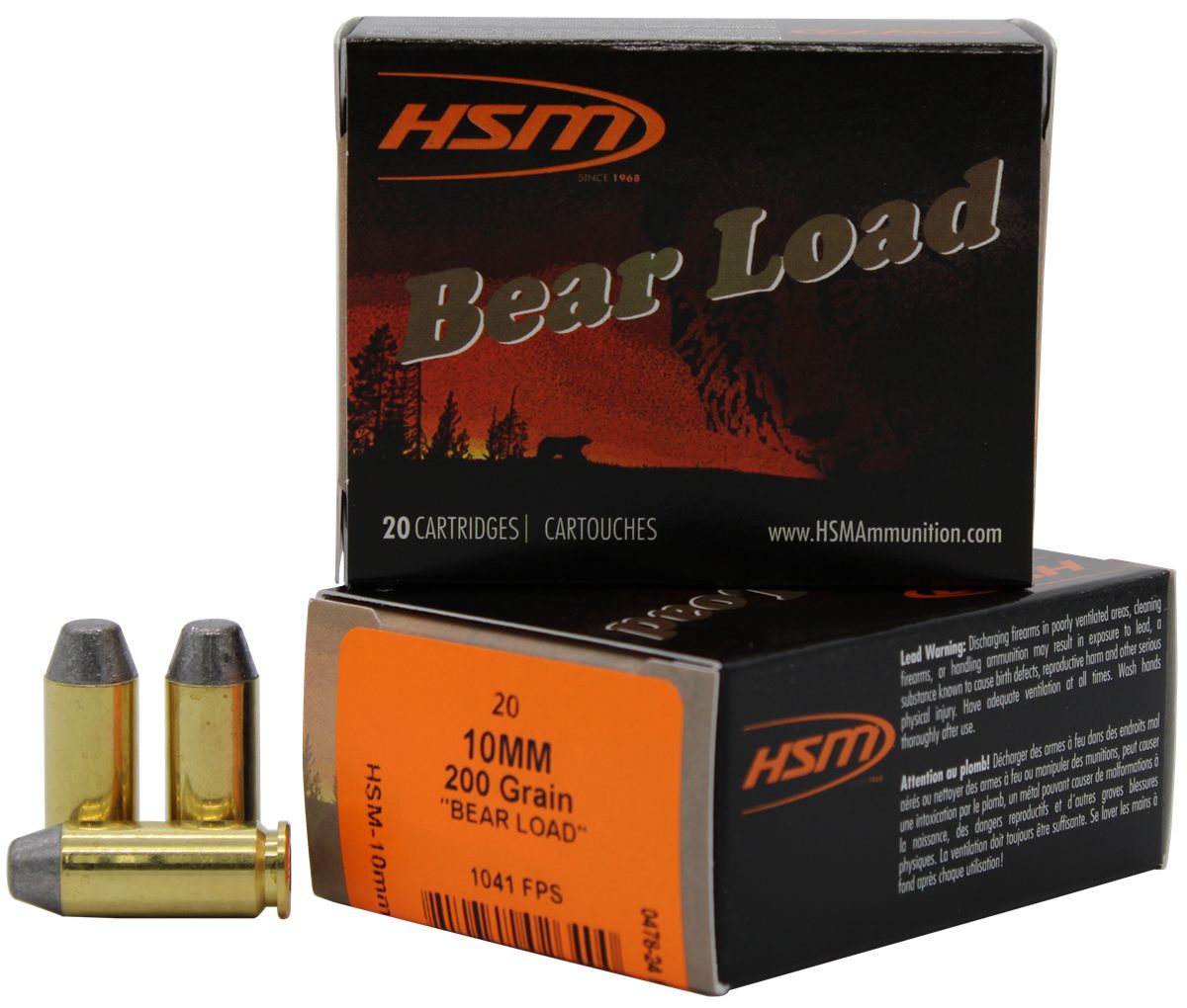 HSM Ammunition 10MM9N20 Bear Load Auto 200 gr Lead Round Nose Flat Point 20