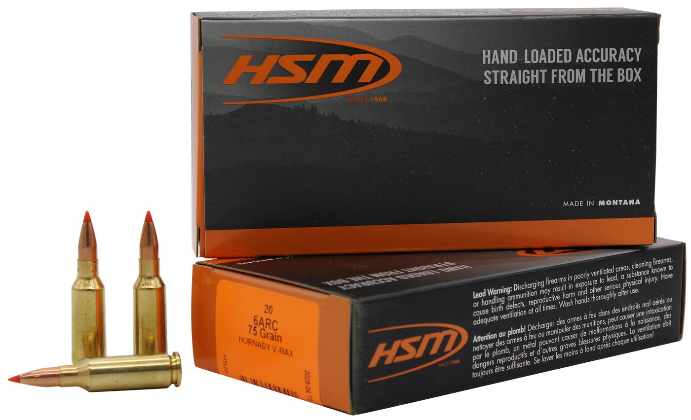 HSM Ammo 6ARC1N Centerfire Rifle V-Max 6mm ARC 75 gr Jacket Hollow Point 20