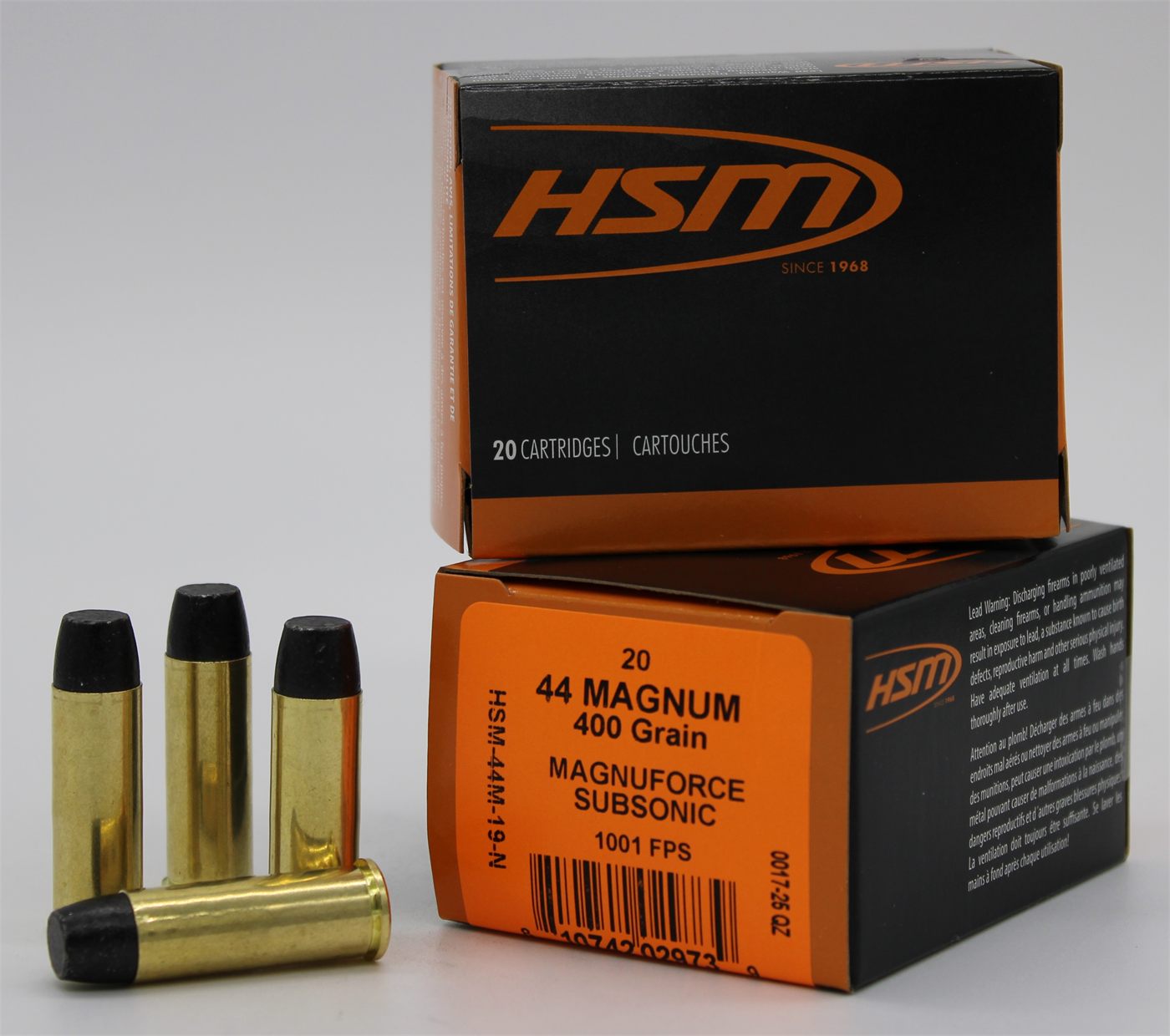 HSM 44M19N 44 RemMag Subsonic 400gr Hard Cast Long Flat Nose 20 Per Box/20