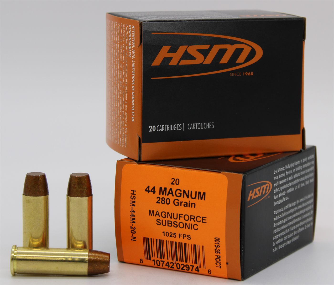 HSM 44M20N 44 RemMag Subsonic 280gr Hard Cast Long Flat Nose 20 Per Box/20