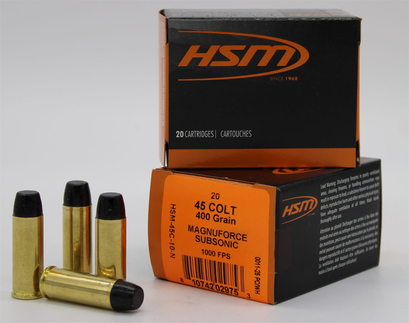HSM 45C10N 45 Colt Subsonic 400gr Hard Cast Long Flat Nose 20 Per Box/20 Ca
