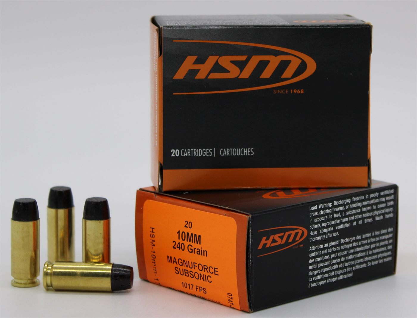HSM Ammunition 10MM17N 10mmAuto Subsonic 240gr Hard Cast Long Flat Nose 20