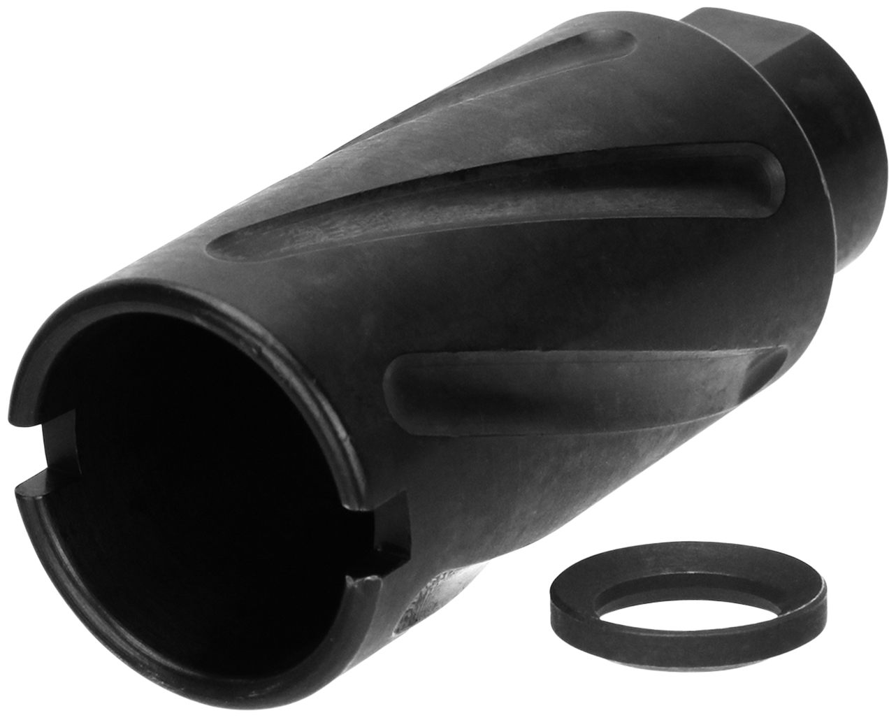 Tacfire MZ1007N Spiral Fluted Muzzle Brake Black Oxide Steel with 1/2in-28